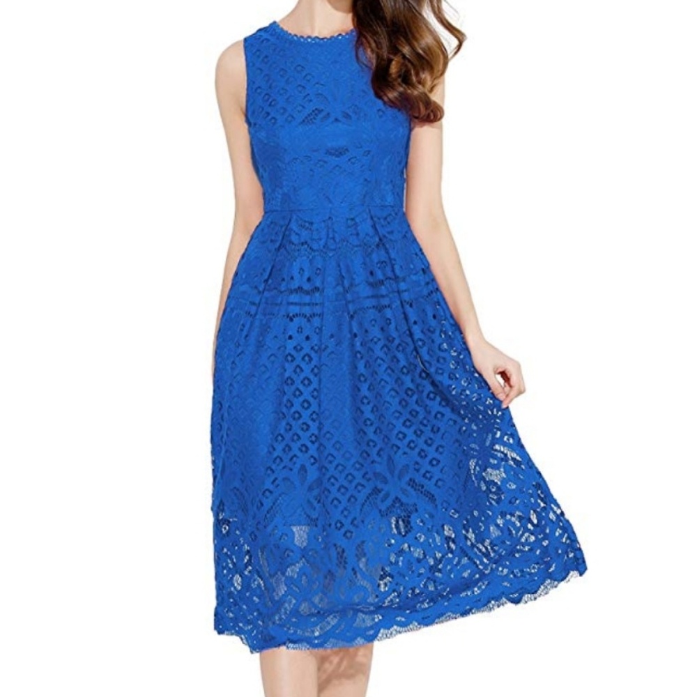 Blue Lace Midi Dress